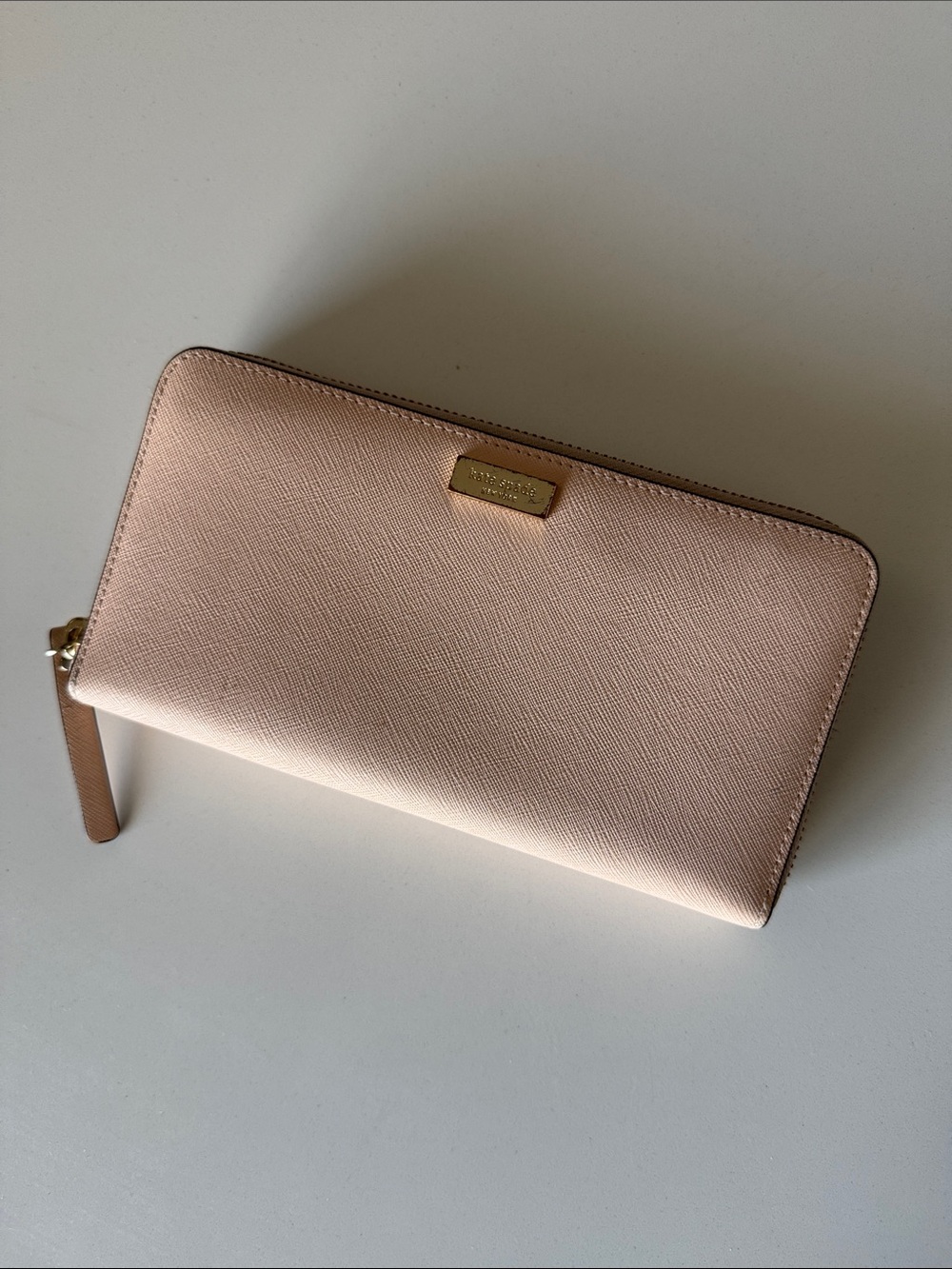 Kate Spade Pale Blush Zip-Around Wallet with Gold Plate